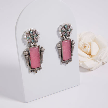 Antique Silver Earrings with Handcrafted Multicolored Artistry