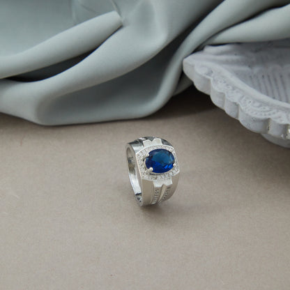 SILVER PLATED BLUE STONE ADJUSTABLE RING SPBSR007