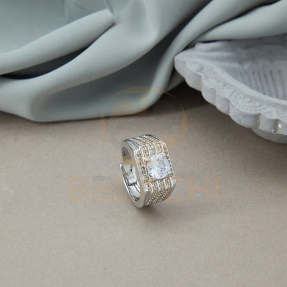 Silver Plated Diamond Adujstable Ring SPWDR001