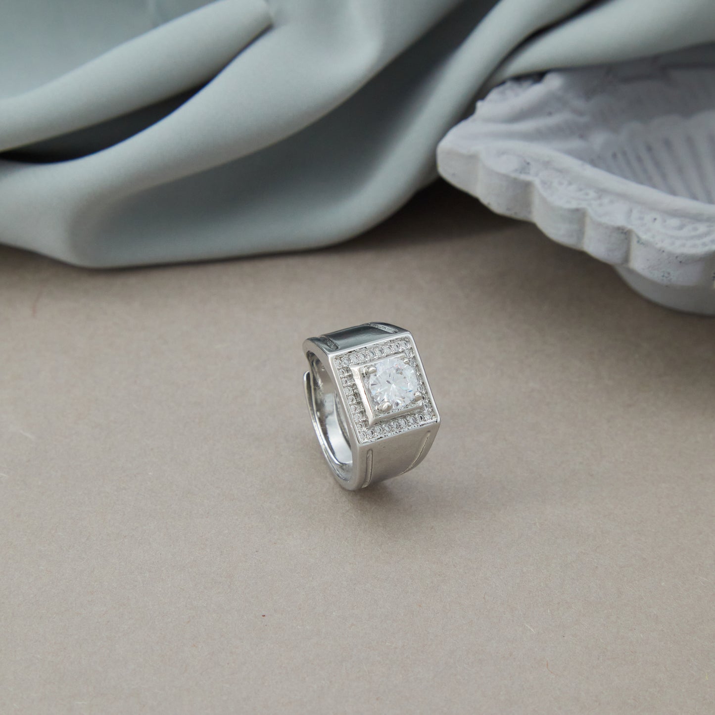Silver Plated Diamond Adujstable Ring SPWDR004