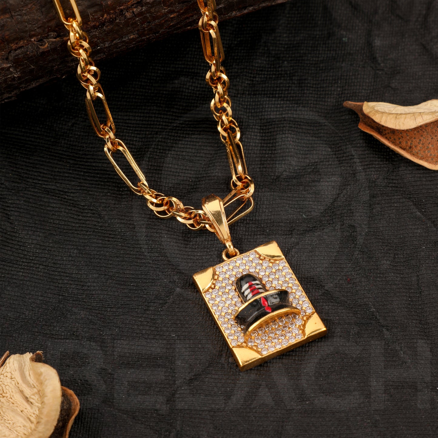 GOLD PLATED CHAIN WITH SHIVLING DIAMOND PENDANT