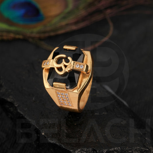 GOLD PLATED BLACK STONE RING GPSR022