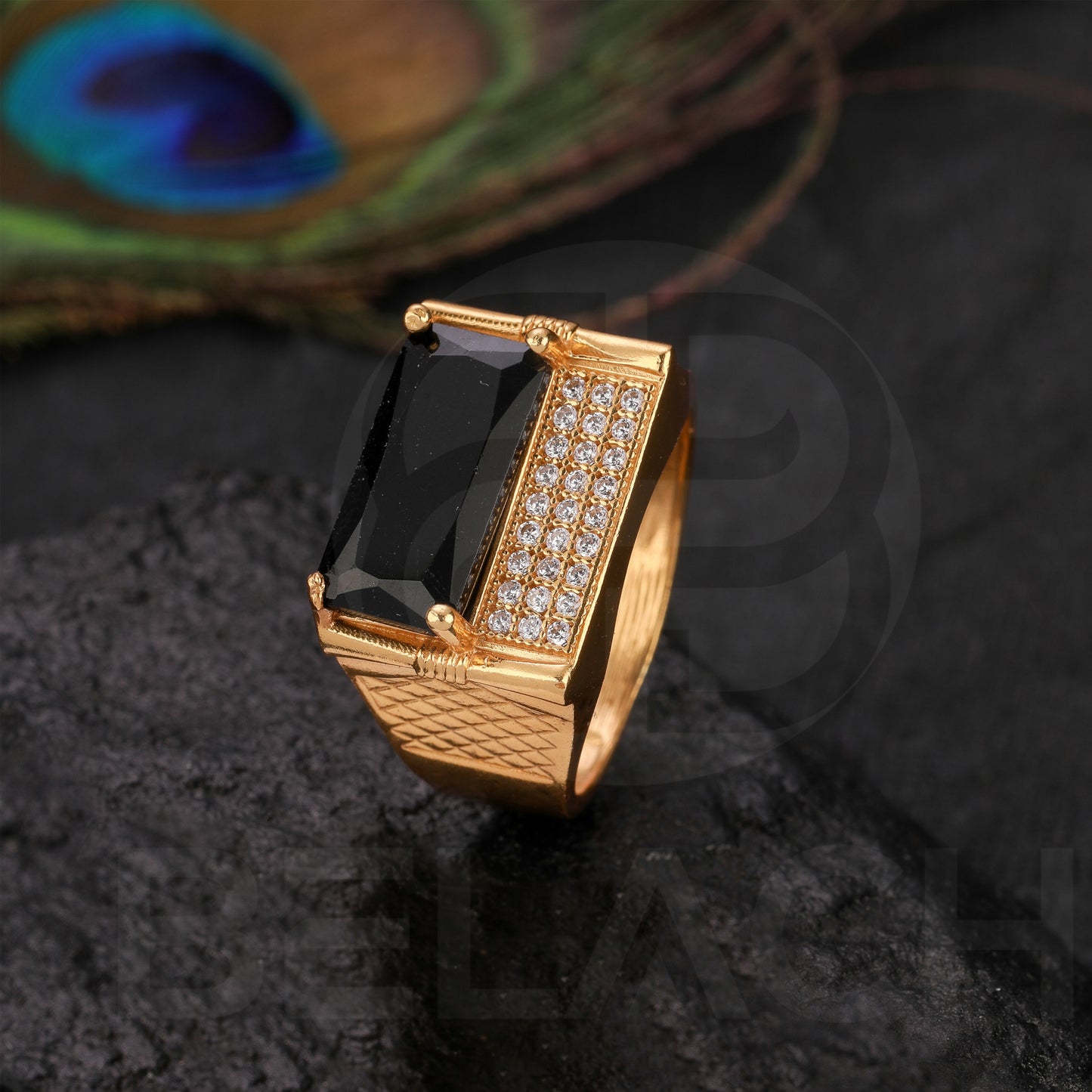GOLD PLATED BLACK STONE RING GPSR024