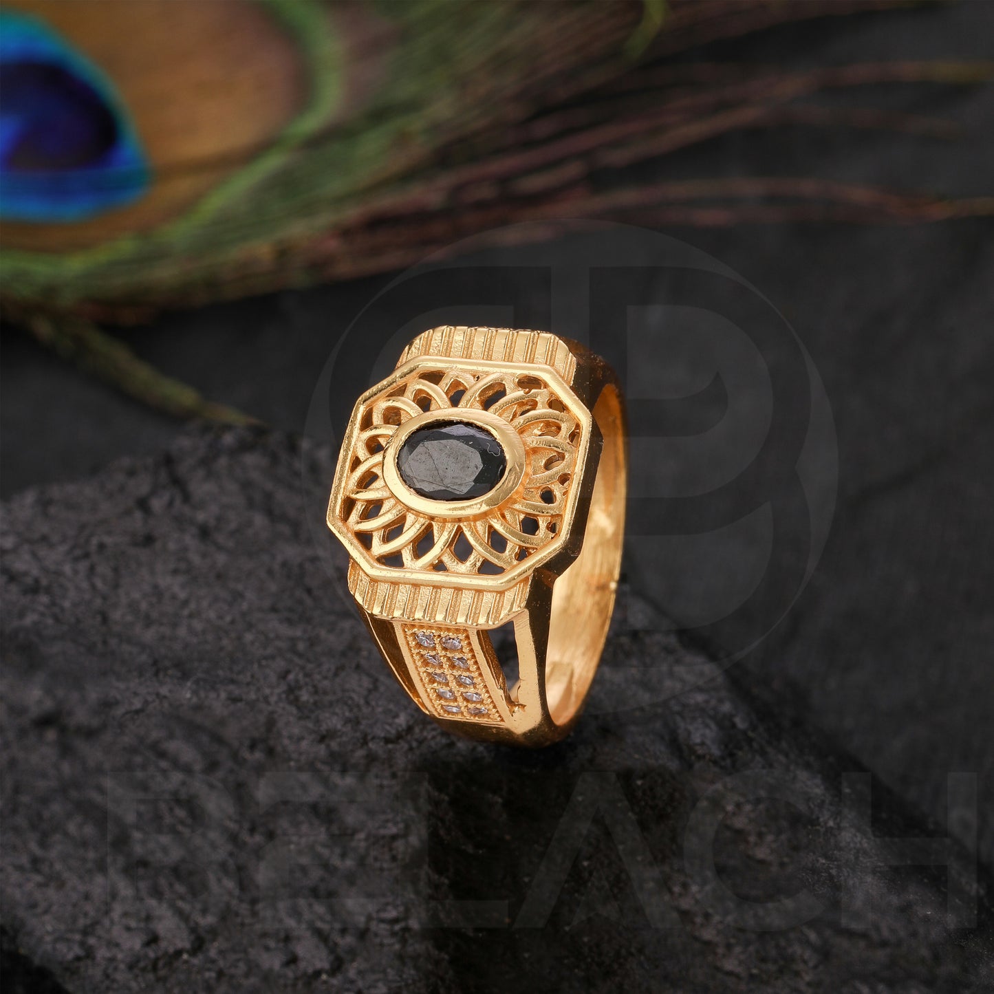 GOLD PLATED BLACK STONE RING GPSR029