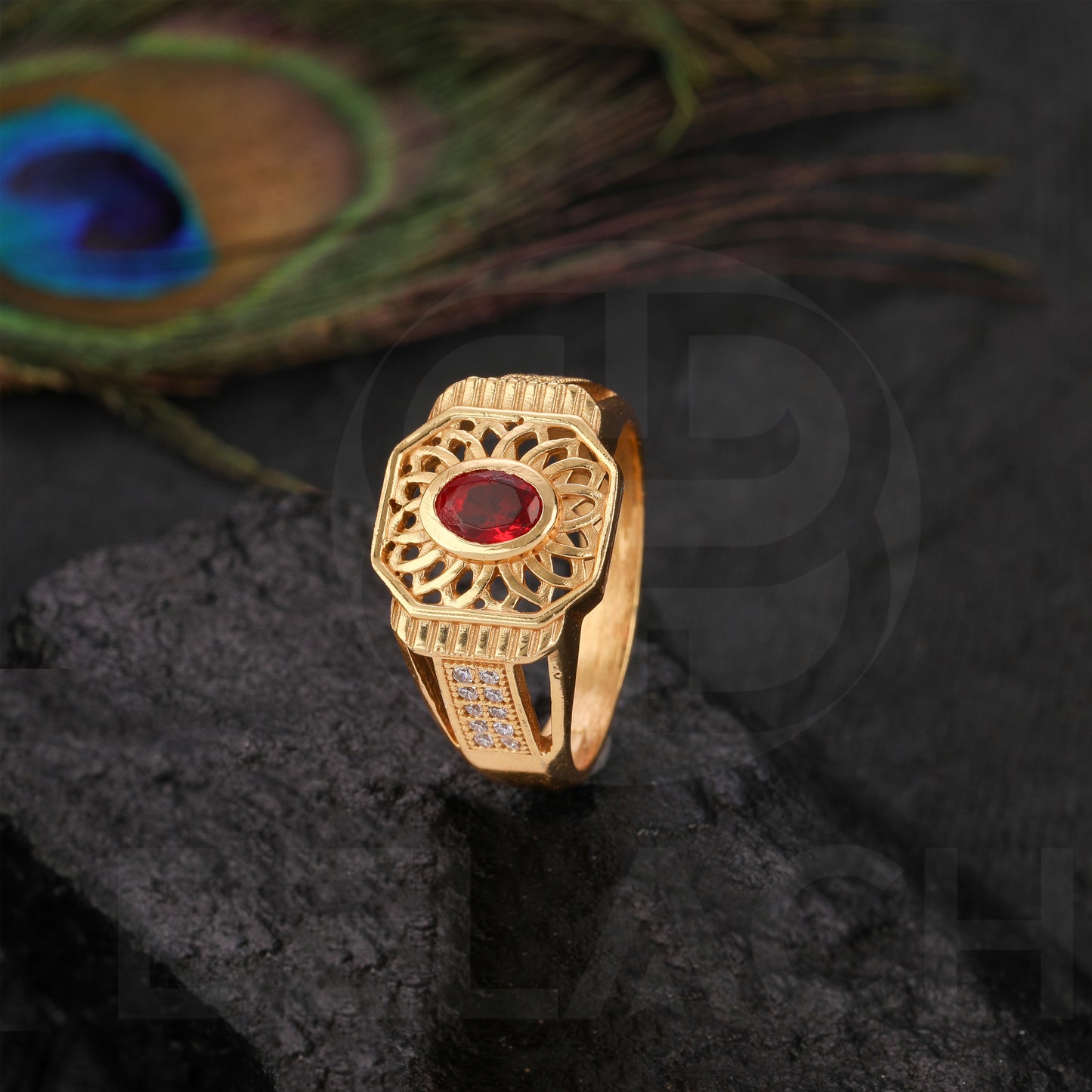 GOLD PLATED RED STONE RING GPSR031