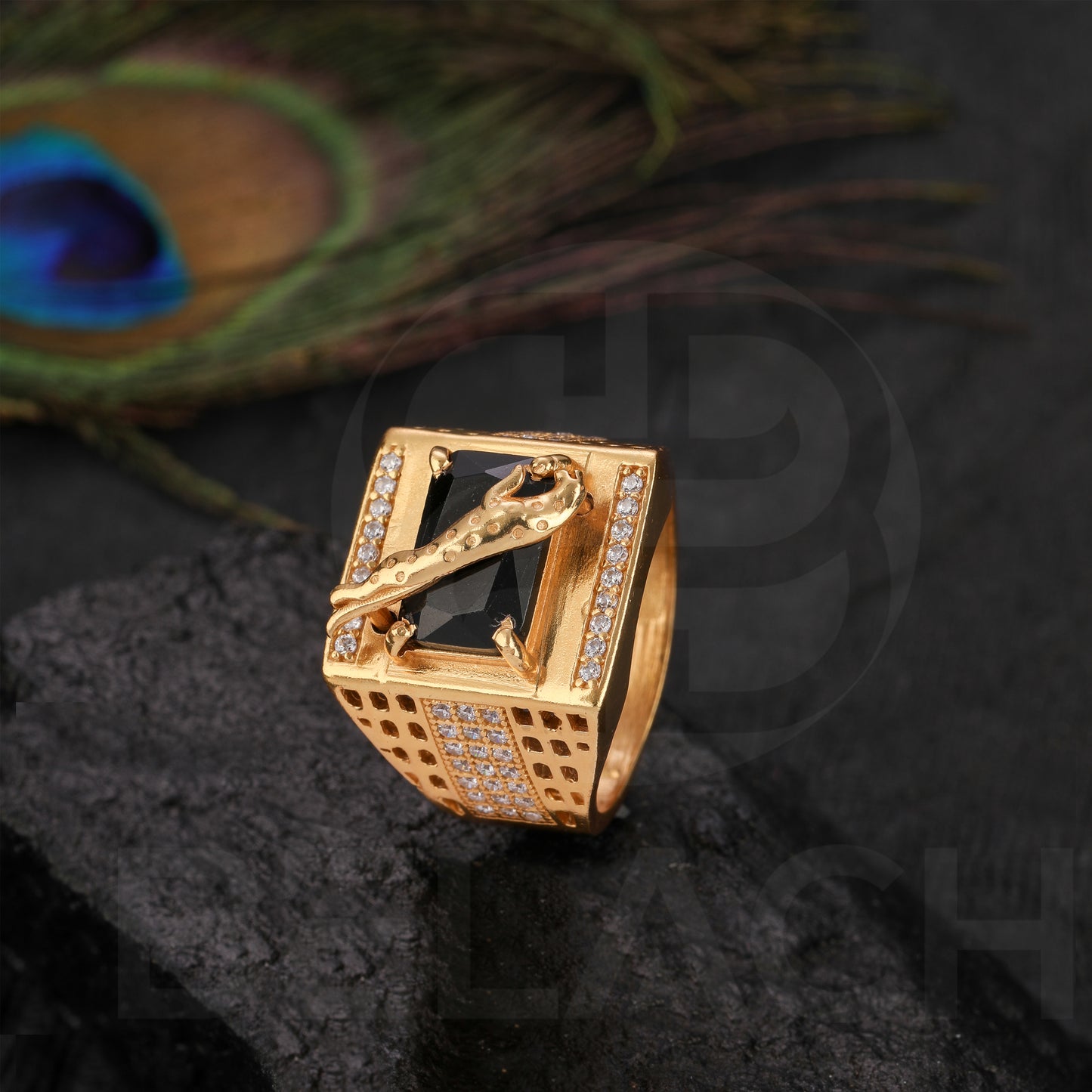 GOLD PLATED BLACK STONE RING GPSR037