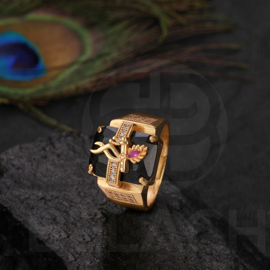 GOLD PLATED BLACK STONE RING GPSR038