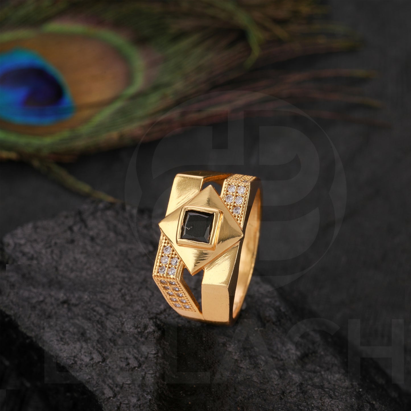 GOLD PLATED BLACK STONE RING GPSR039