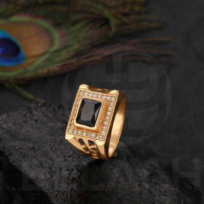 GOLD PLATED BLACK STONE RING GPSR045