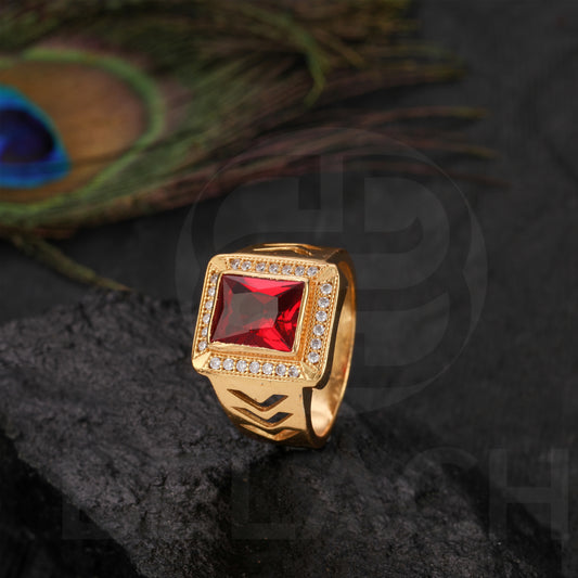 GOLD PLATED RED STONE RING GPSR046
