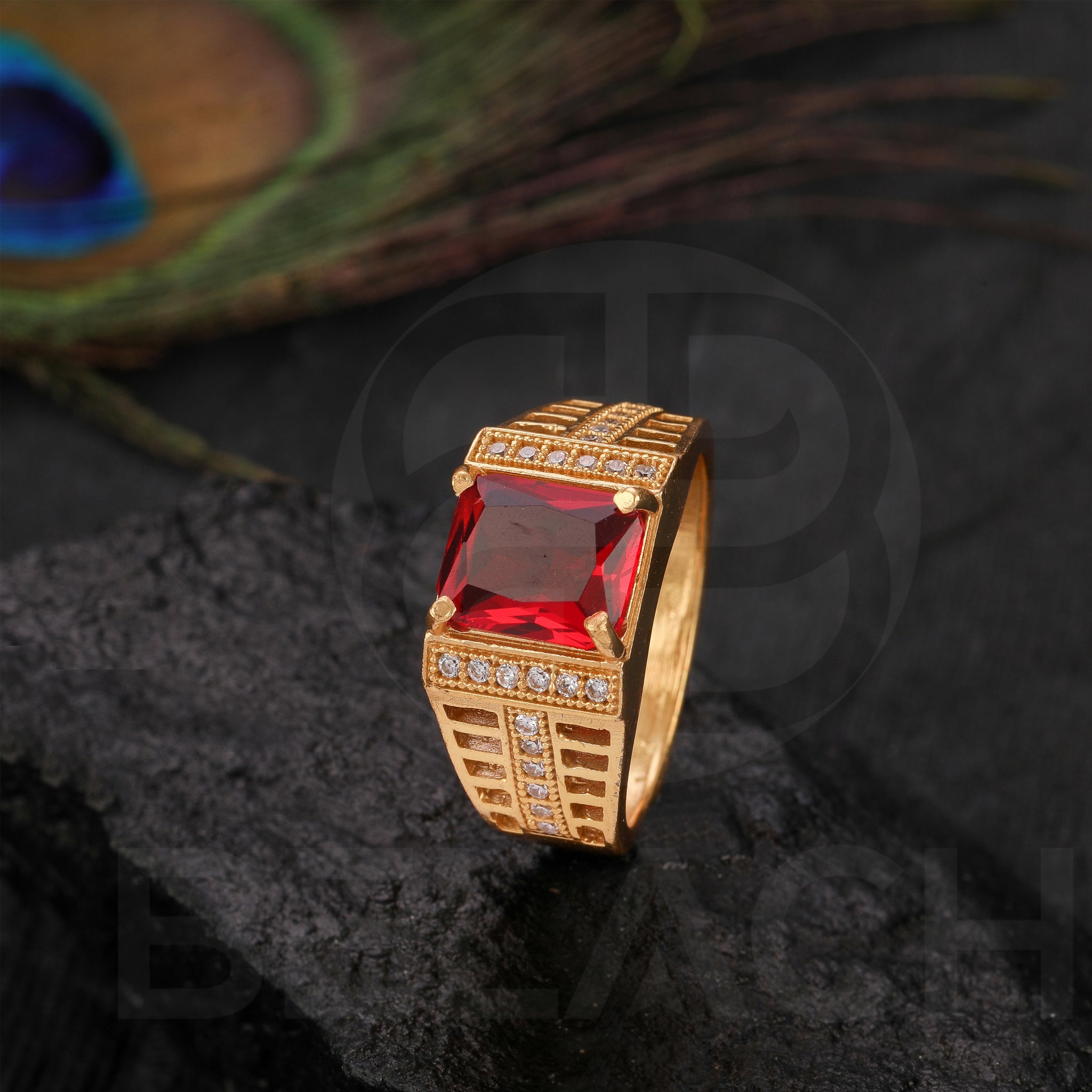 Gold Plated Red Stone Ring