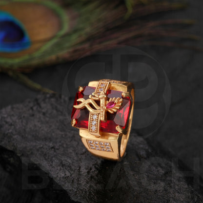 GOLD PLATED RED STONE RING GPSR048