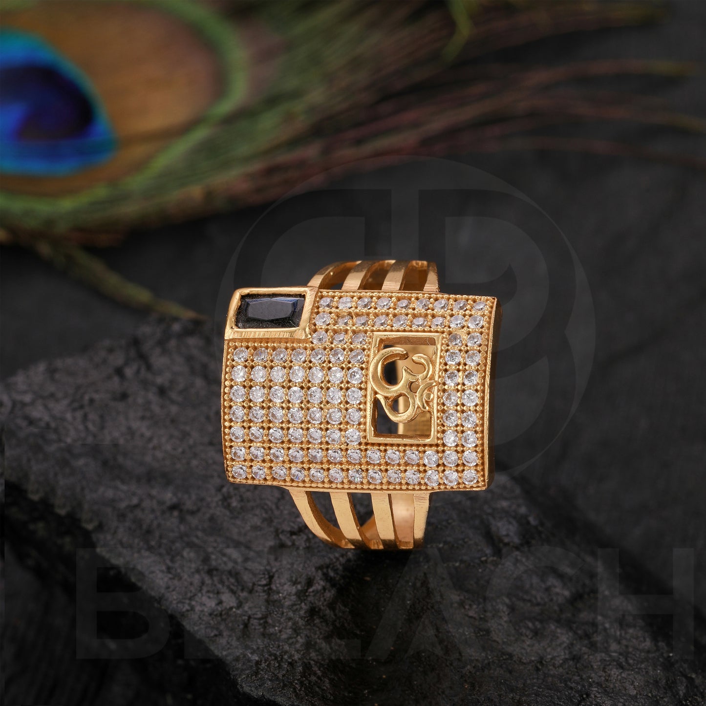 GOLD PLATED BLACK STONE RING GPSR049
