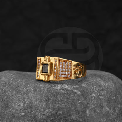 GOLD PLATED BLACK STONE RING GPSR028