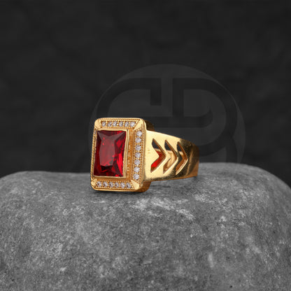 GOLD PLATED RED STONE RING GPSR046