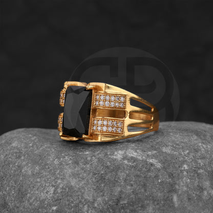 GOLD PLATED BLACK STONE RING GPSR025