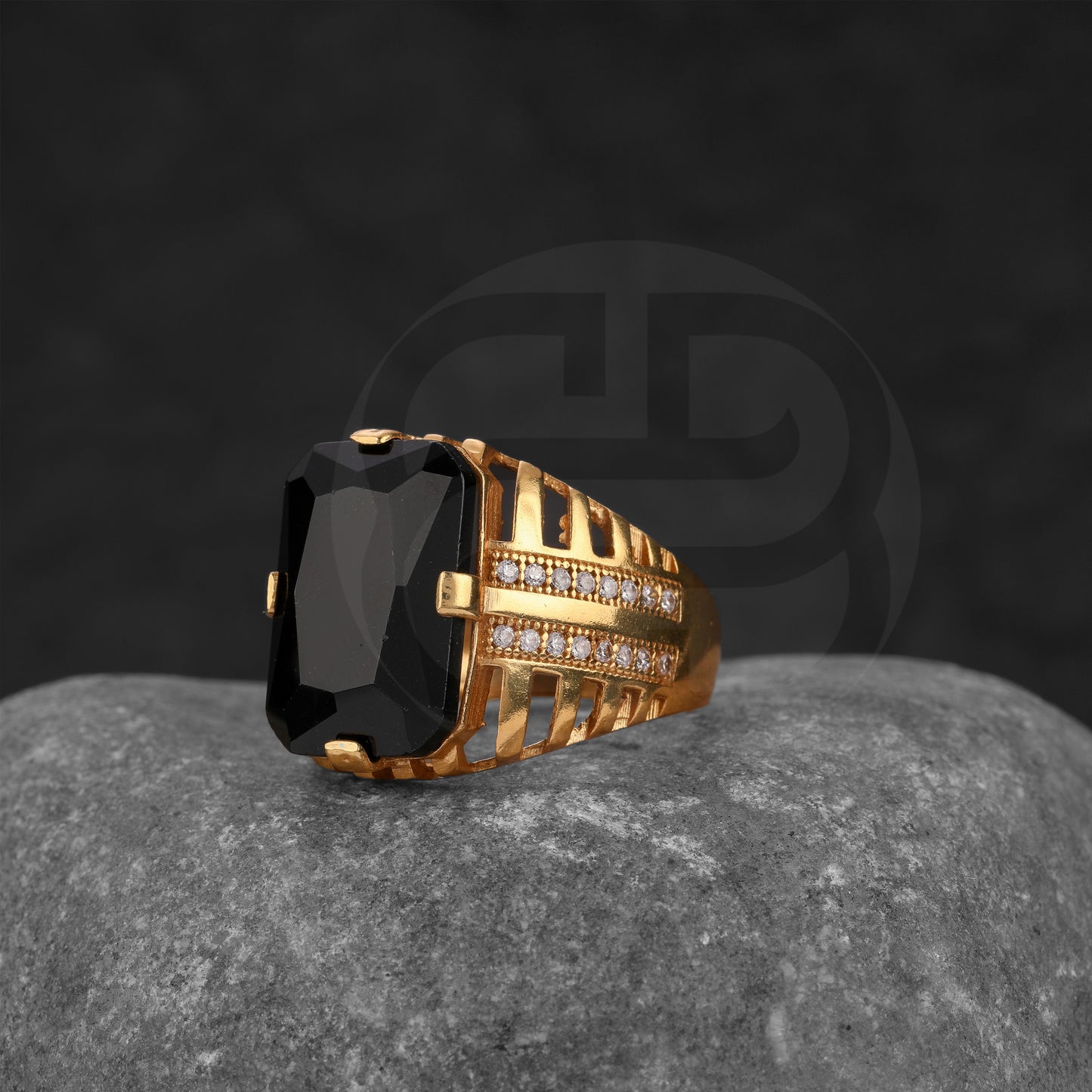 Gold Plated Black Stone Ring GPSR023