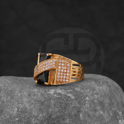 GOLD PLATED BLACK STONE RING GPSR033