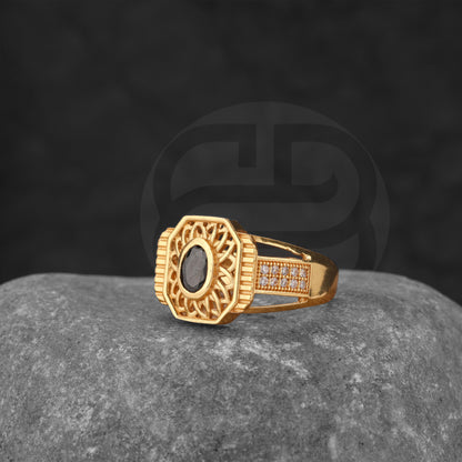 GOLD PLATED BLACK STONE RING GPSR029