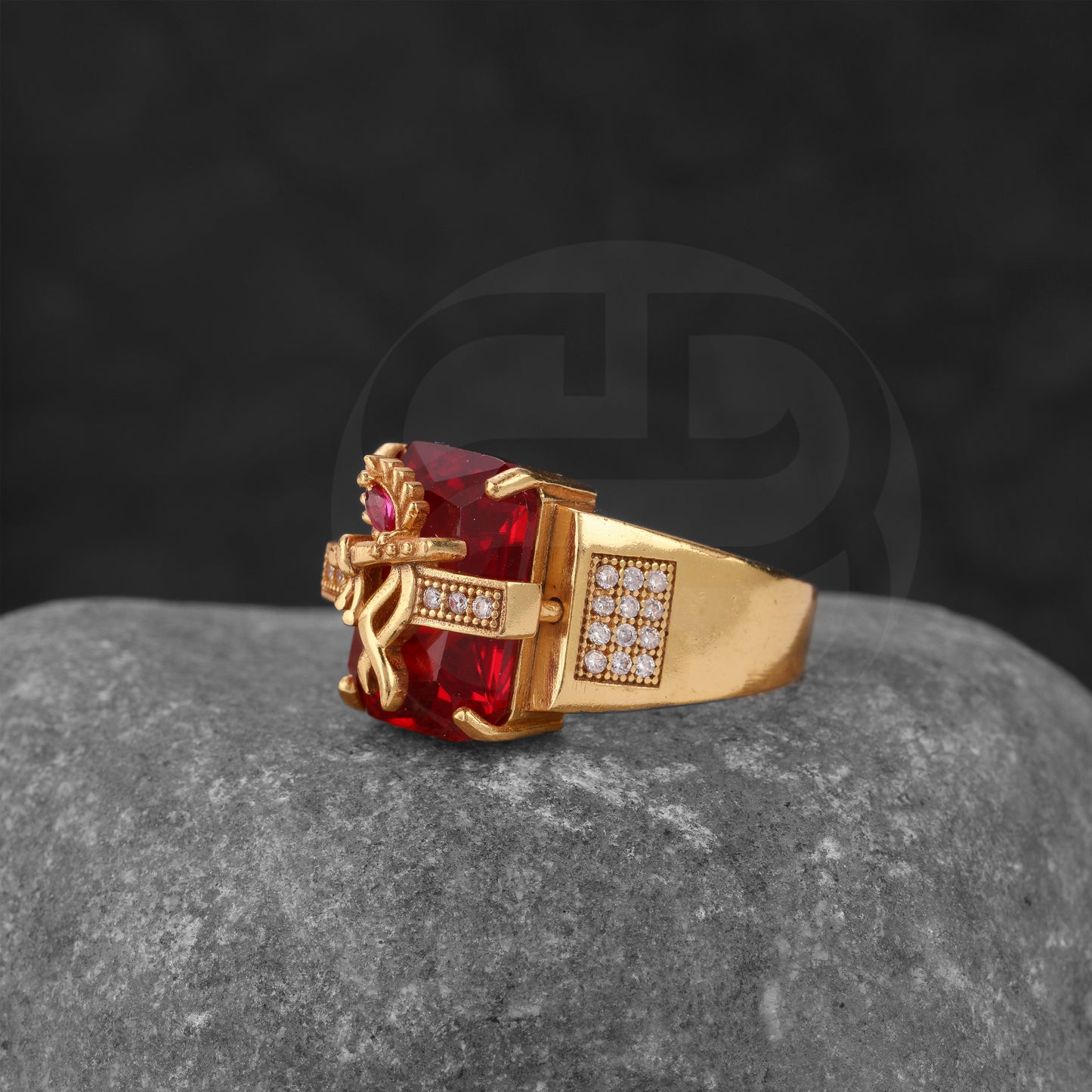 GOLD PLATED RED STONE RING GPSR048