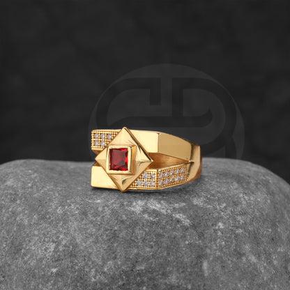 GOLD PLATED RED STONE RING GPSR040