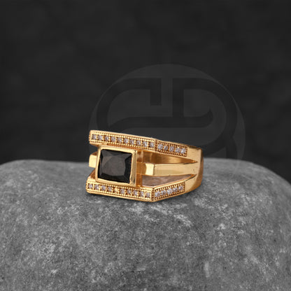 GOLD PLATED BLACK STONE RING GPSR044