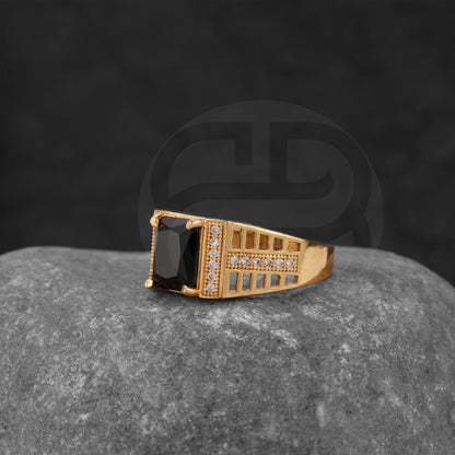 GOLD PLATED BLACK STONE RING GPSR026