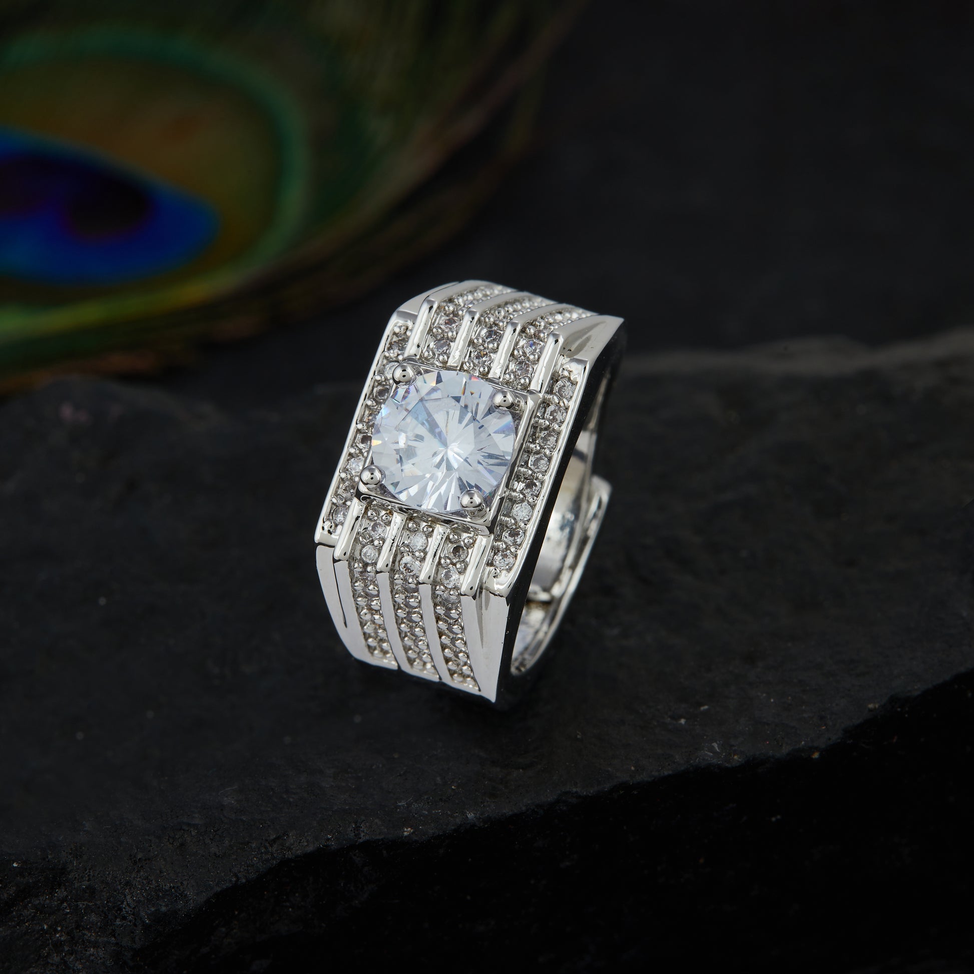 Silver Plated Diamond Adujstable Ring SPWDR001