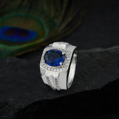 SILVER PLATED BLUE STONE ADJUSTABLE RING SPBSR007