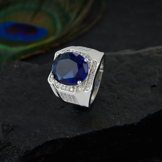 Silver Plated Blue Stone Adujstable Ring SPBSR006