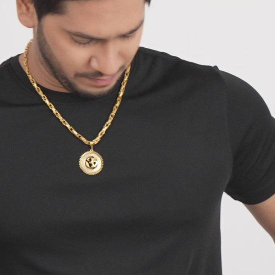 Gold Plated Chain With Round Om Diamond Pendant