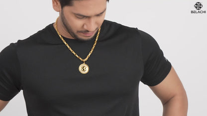 GOLD PLATED CHAIN WITH ROUND OM DIAMOND PENDANT