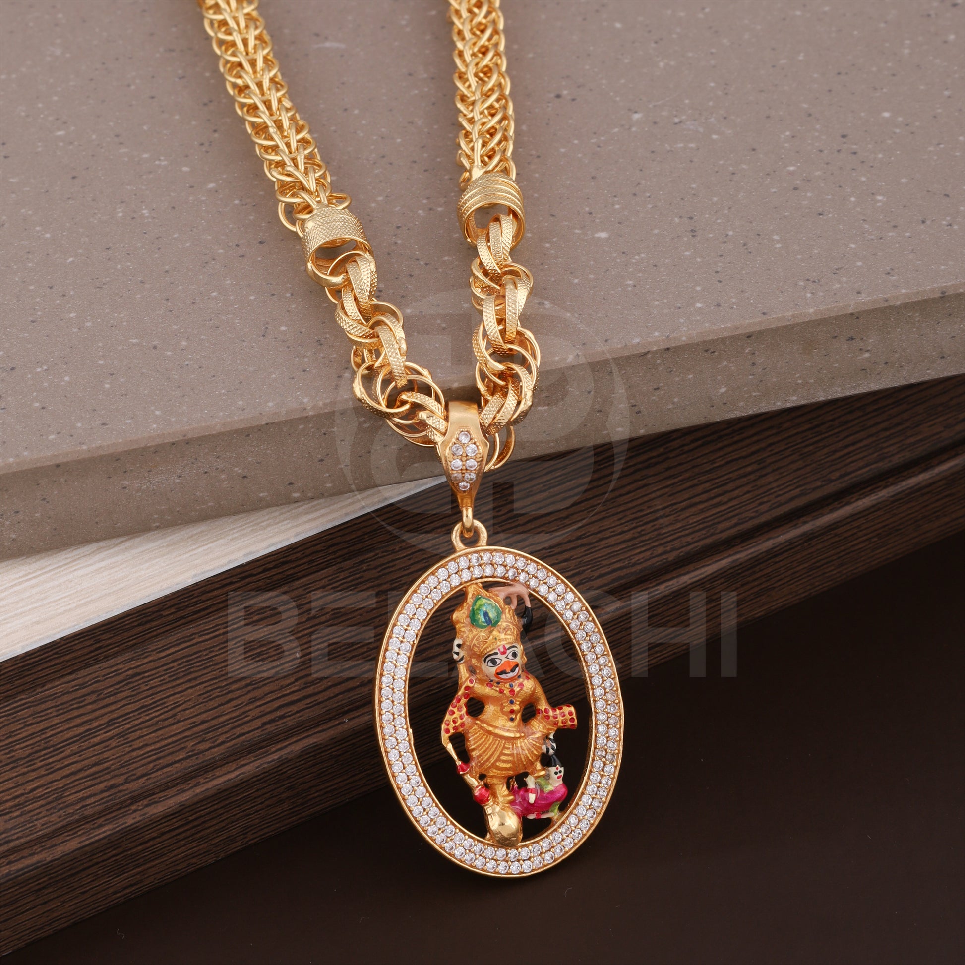 Gold Plated Chain With Fancy Bajarangi Diamond Pendant
