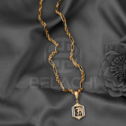 GOLD PLATED CHAIN WITH SQUARE OM DIAMOND PENDANT