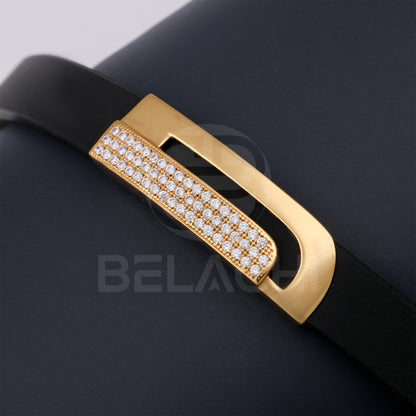 GOLD PLATED HACK WITH DIAMOND IN BLACK SILICONE BRACELET