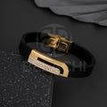 Gold Plated Hack With Diamond In Black Silicone Bracelet