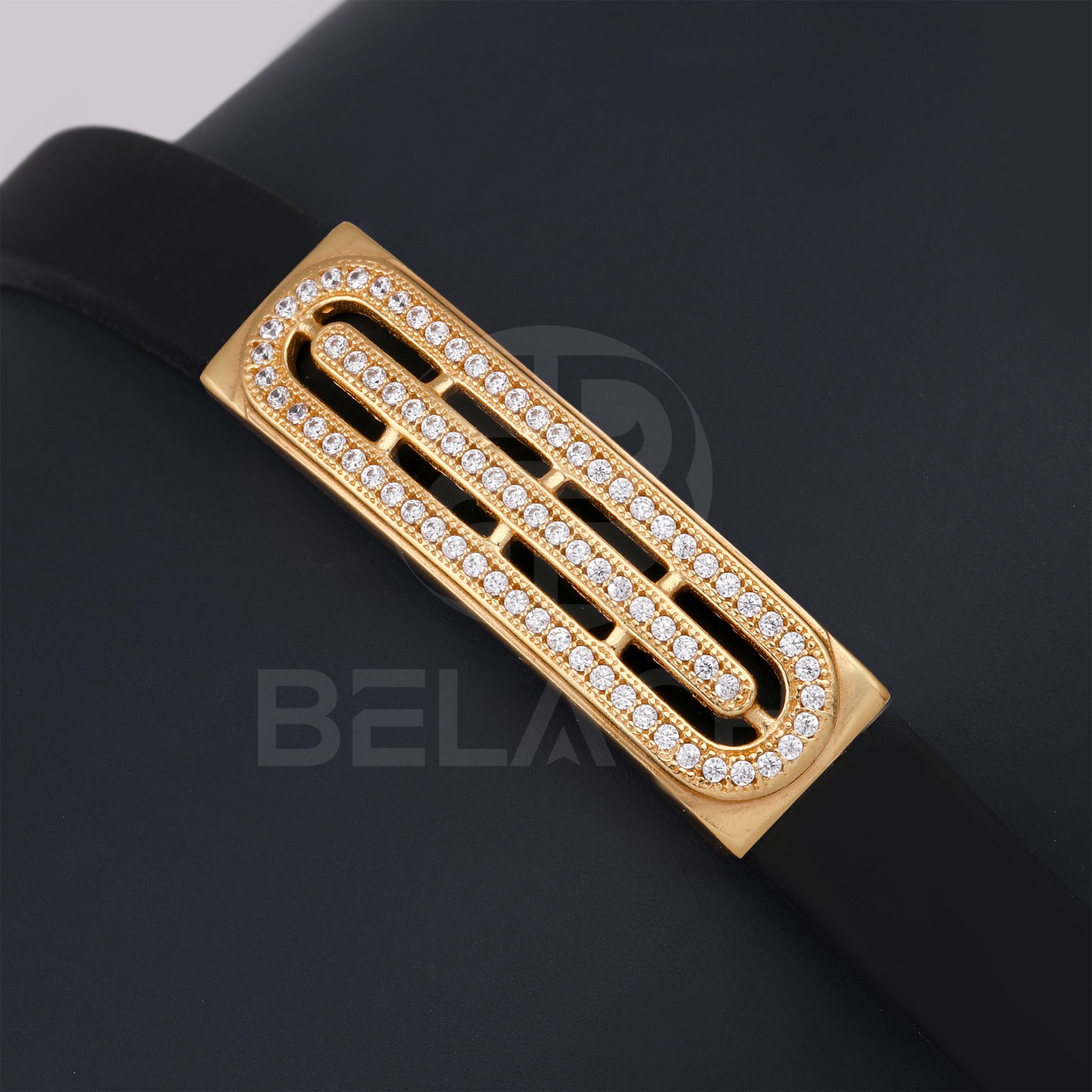 Gold Plated Optic With Diamond In Black Silicone Bracelet