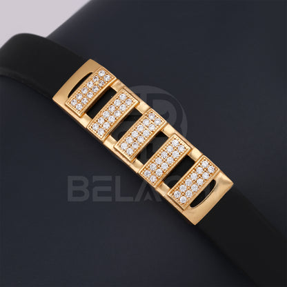 GOLD PLATED MORBIUS WITH DIAMOND IN BLACK SILICONE BRACELET