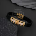 Gold Plated Benz With Diamond In Black Silicone Bracelet