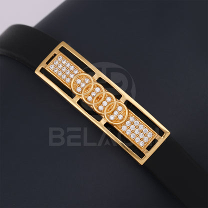 Gold Plated Diogo With Diamond In Black Silicone Bracelet