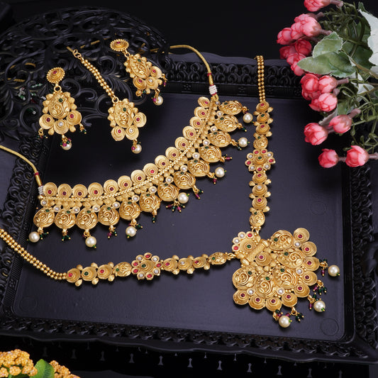 Elegant Green Maroon Stone Bridal Jewellery Set