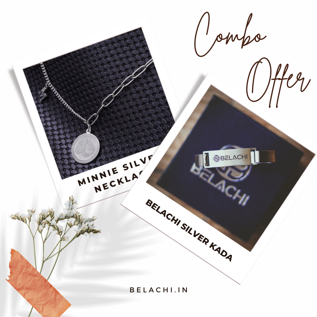 Belachi Silver Kada And Minnie Silver Necklace Combo