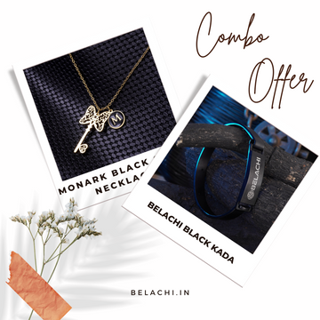 Belachi Black Kada And Monark Black Necklace Combo