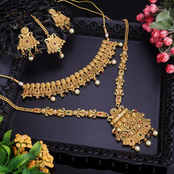 Majestic Maroon Green Stone Bridal Jewellery Set