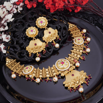 Heavenly White Maroon Stone Bridal Jewellery