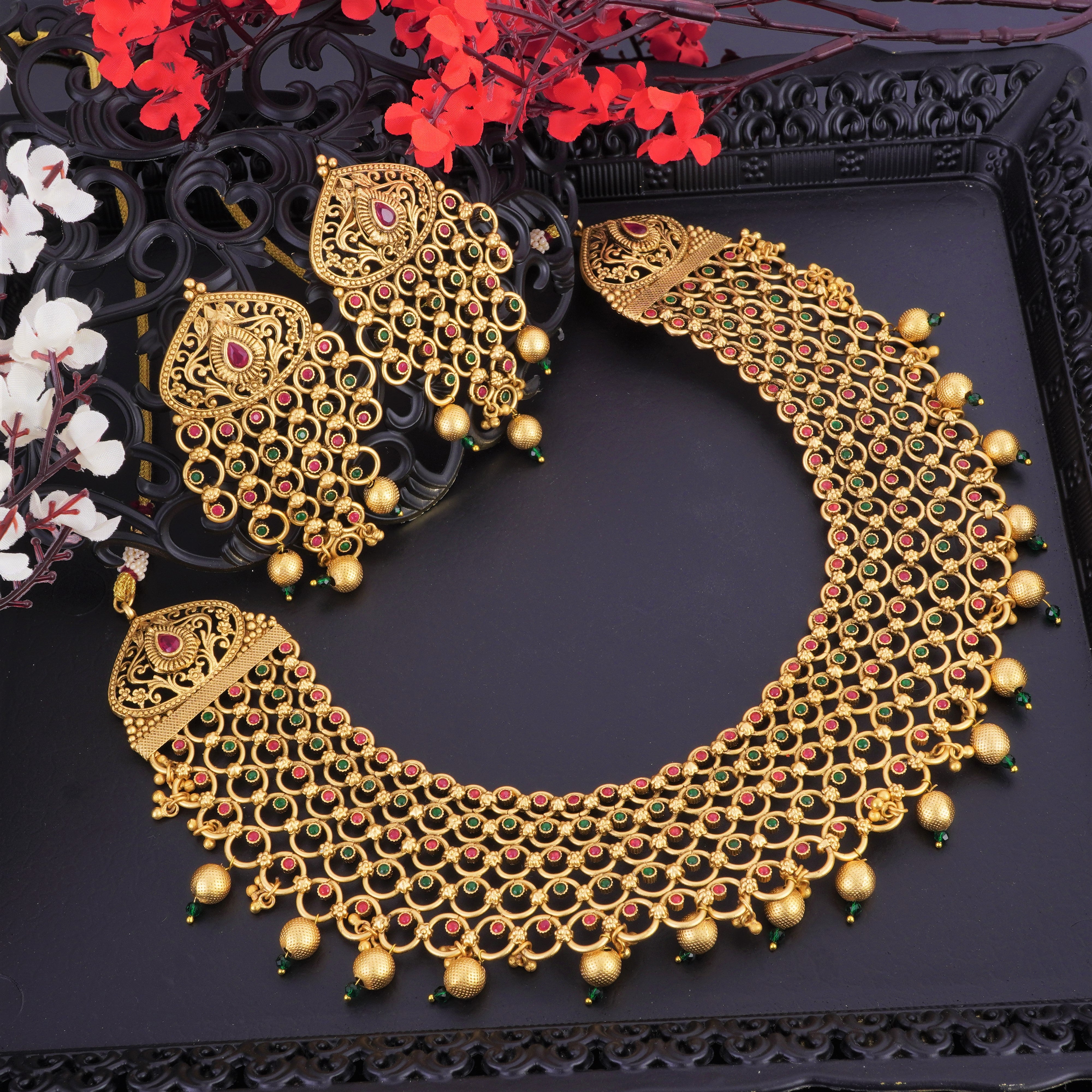 Green stone store bridal jewellery