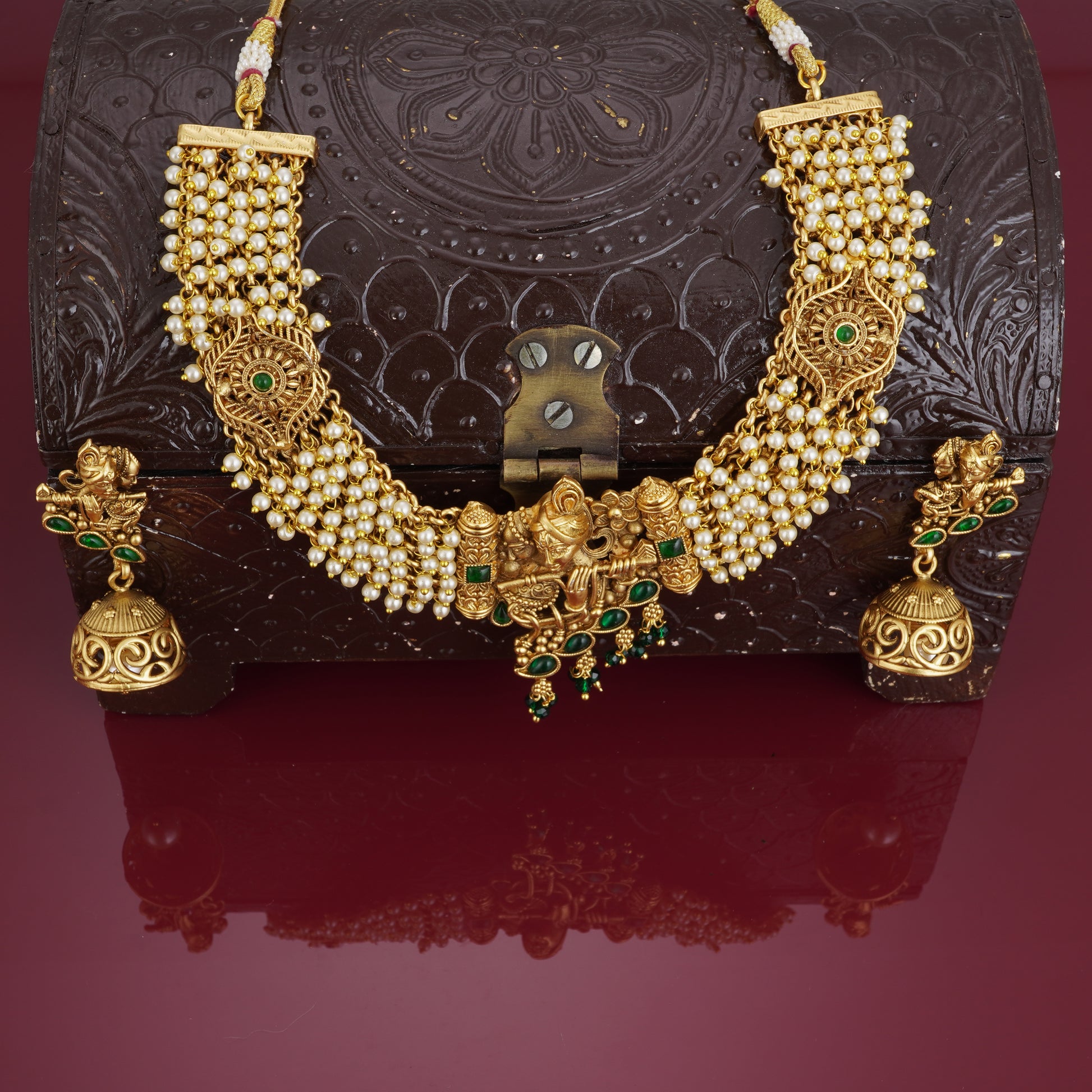 Radhe Krishna Full Green Stone Bridal Jewellery