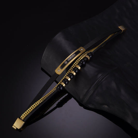 Vulcano Gold Multilayer Leather Bracelet