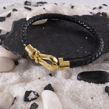 Golden Hook Leather Bracelet