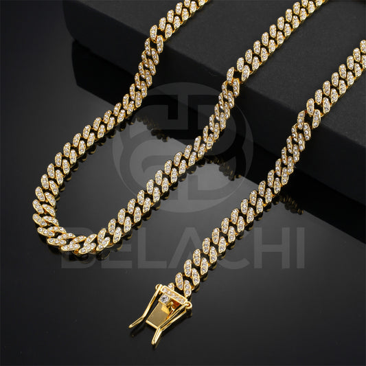 Classic Diamond Gold Cuban Chain Necklace